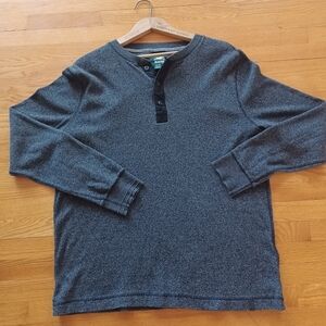Roots Men's XL Killarney Henley Pepper Gray Black Shirt Cotton Sweater